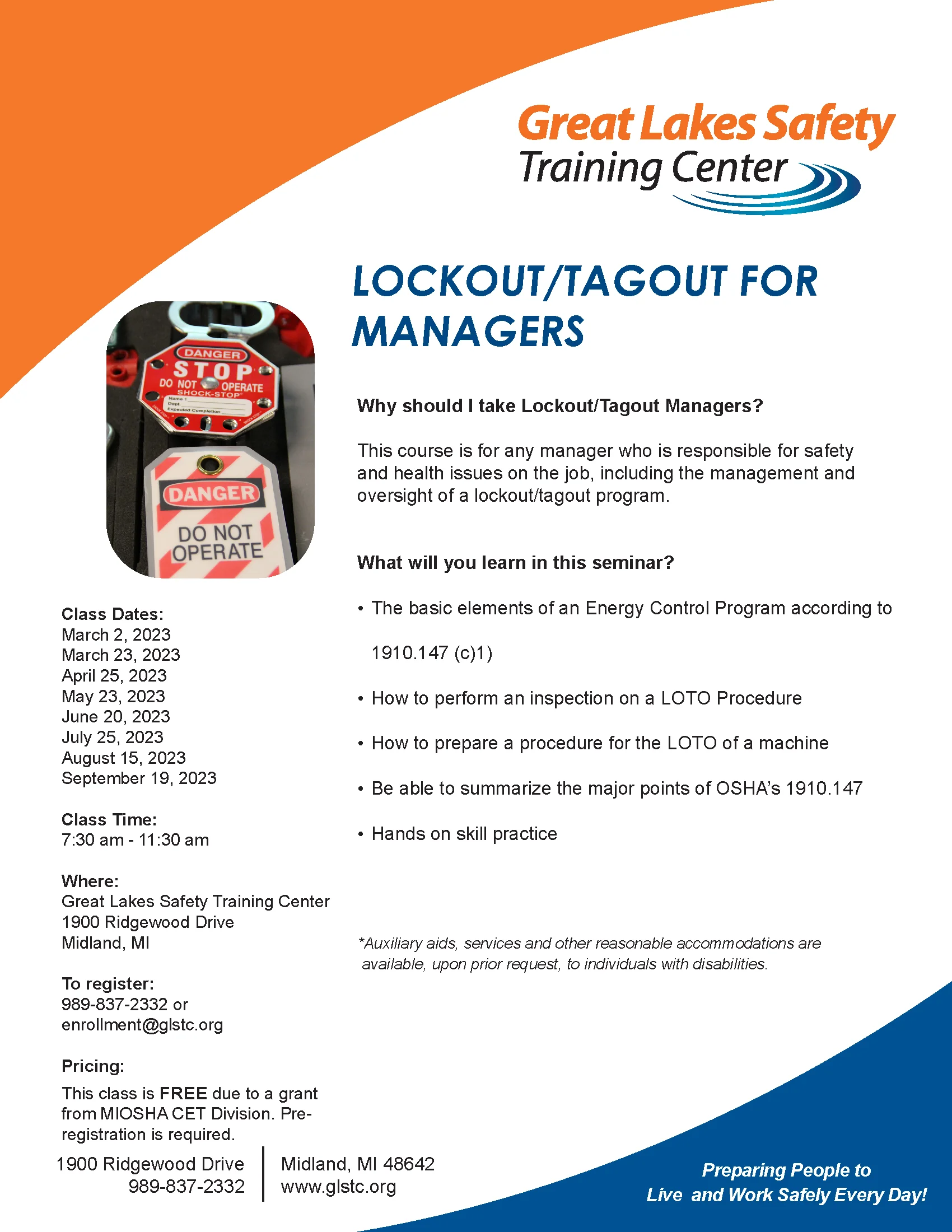 FREE Lockout/Tagout for Managers classes! - Great Lakes Safety Training ...